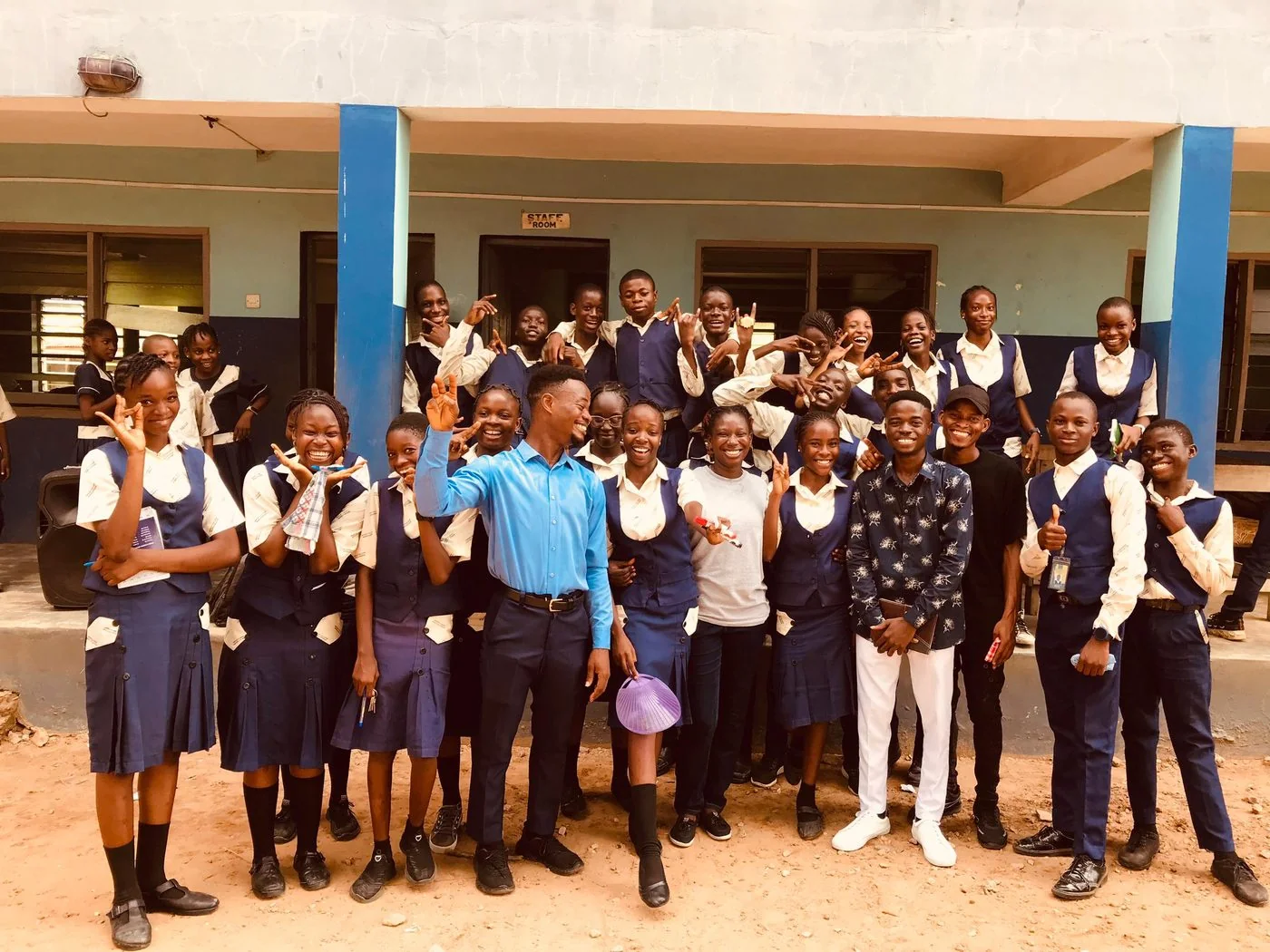 Anjola with students after a session